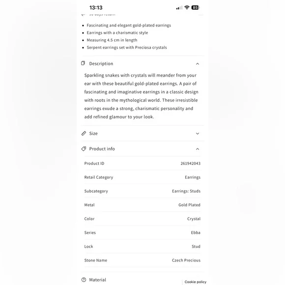 NEW 🐍Pilgrim 14kGold plated Crystal Swirl Drop stud Earrings Women Jewelry snake - Picture 4 of 6